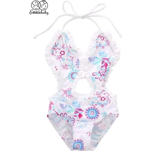 Summer Swimwear Toddler Newborn Baby Girl Floral Printed Swimsuit Costume Backless One-piece Swimming Clothes Bathing Suit