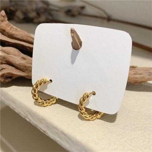 SRCOI Trendy Vintage Tiny Twisted Hoop Earring Minimalist Gold Color Metal Circle Ear Buckle Women Elegant Jewelry Party Gift