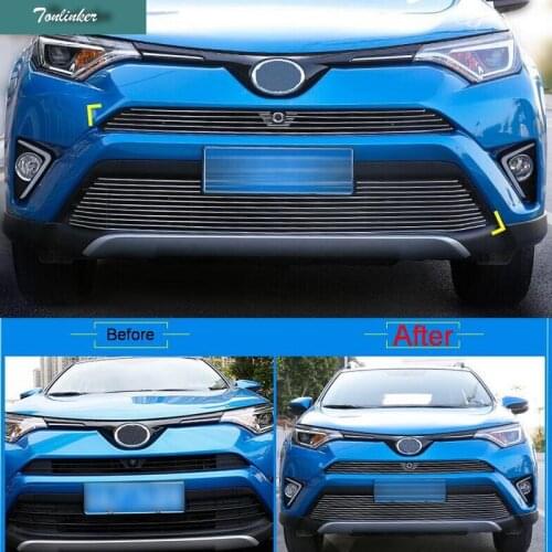 Tonlinker Cover Case Stickers for TOYOTA RAV4 2016 part accessories 2 PCS Car chromium Styling aluminum Racing Grille strip