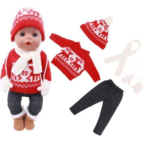 2020 new Christmas Sweater Set Fit For 43cm Born Babyies Doll 17 Inch Reborn Baby Doll Clothes
