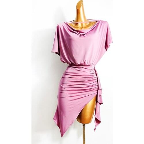 Women Latin Dance Dress V Neck Wrinkle Design Dancing Practise Cloth Samba Tango Chacha Dancing Performamnce W564