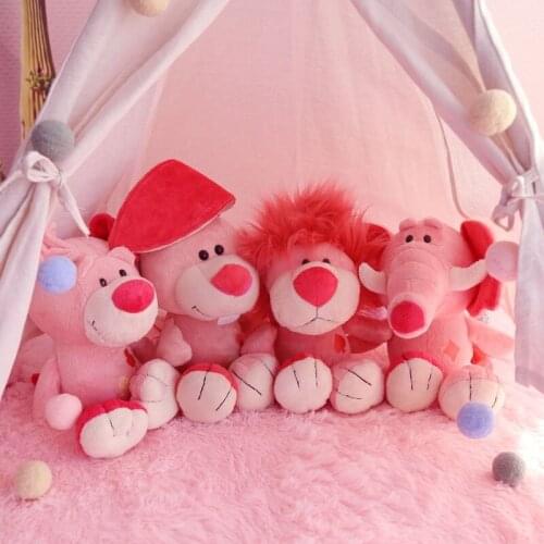 4PCS/Lot 23cm Pink Lion Rabbit Dog Elephant Plushie Toys Cute Forest Animal Stuffed Toys Dolls For Girls Halloween Birthdy Gifts