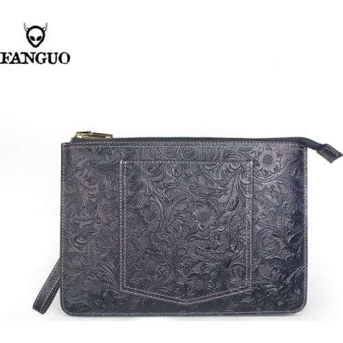 Casual Men Clutch Bags Genuine Leather Long Wallet For Men Large Capacity Handy Bag Phone Pocket Business Handbag