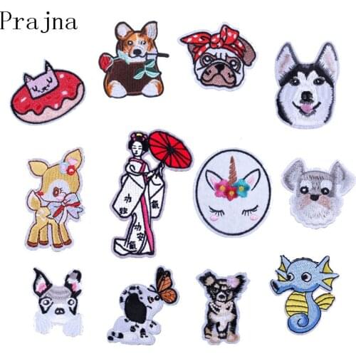 Prajna Service Husky Dog Patch Rabbit Horse Chihuahua Corgi Deer Ironing Patches Cartoon Embroidery Patches For Clothes Japanese