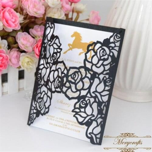 Rose romantic laser cut paper crafts wedding cards invitations from Mery new design style