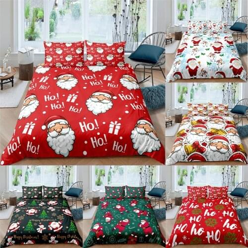 Christmas Bedding Set Twin King Queen Duvet Cover Set 2/3 Pcs Cartoon Santa Claus Print Pillowcase Bed Cover