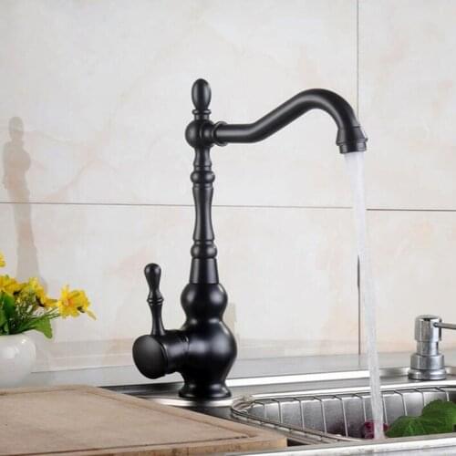 Kitchen Faucet Mixer Black Oil Brass Retro Kitchen Sink Faucets Single Handle Hight Arch Swivel Spout Kitchen Deck Vessel Taps