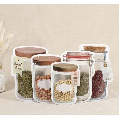 Mason Jar Bottles Bags Food Snack Zipper Bags Travel Food Candy Ziplock Bags Portable Reusable Seal Storage Container