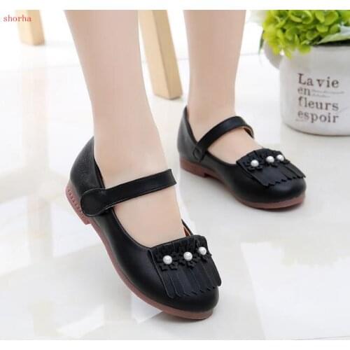 New soft bottom Sweet tassel girls princess shoes fashion flowers pearl shoes wild Girls Wedding Party Kids Dress Shoes