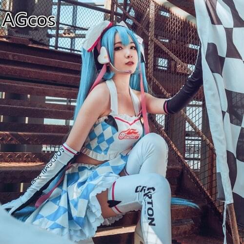 In Stock Miku Cosplay Vocaloid Miku Cosplay Costume Clay Machine Racing Miku Outfits Woman Christmas Gift Dress