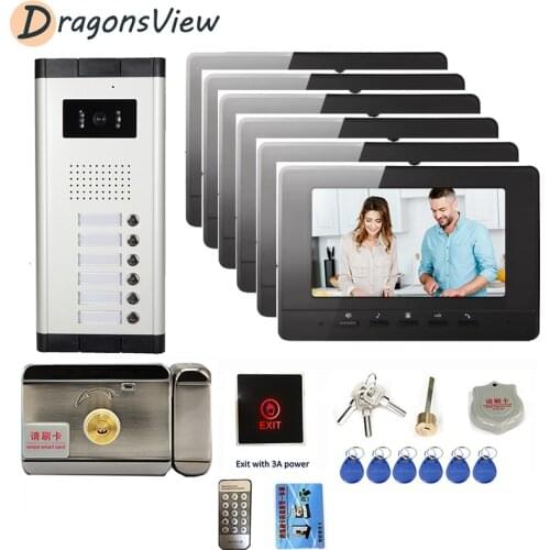 Video Door Phone for Apartment 2/3/4/5/6 Video Intercom 1000 TVL System Kit 7 inch Monitor with Electronic Lock Access Control