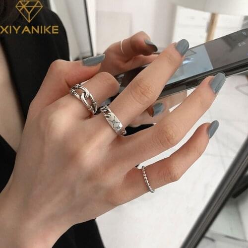 XIYANIKE 925 Sterling Silver Korean Retro Cross Chain Ring Female Wild Fashion Jewelry Temperament Elegant Handmade Gifts