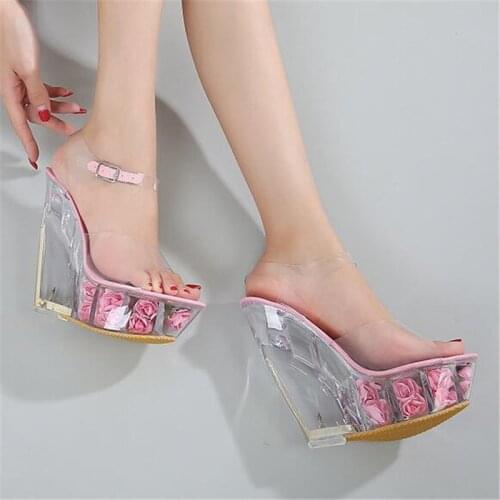Colorful Summer Women Transparent Platform Sandals Fashion Wedges 14CM High heel Gladiator shoes Ladies Sexy Open toe Sandals