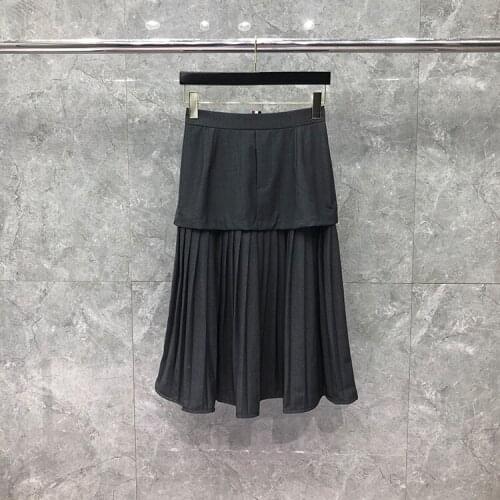 2021 Fashion Brand Skirts Women Slim Skirts Mid-Calf Double Layer Skirt Solid Striped Casual Spring Autumn Pleated Skirt