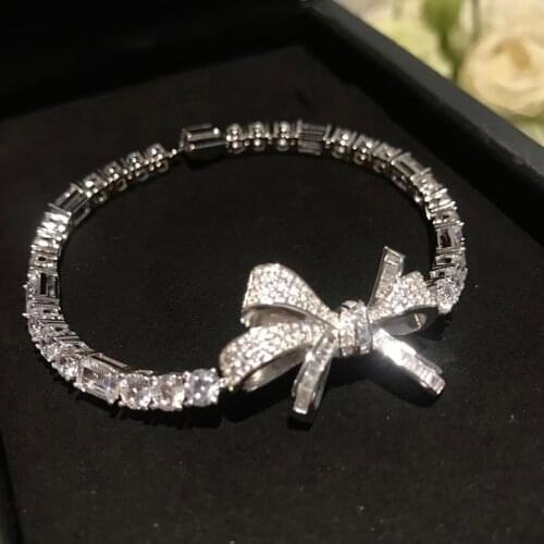 Womens Classic Fashion Zircon Bow S925 Sterling Silver Bracelet Original Brand High Quality Jewelry Logo Exquisite Gift