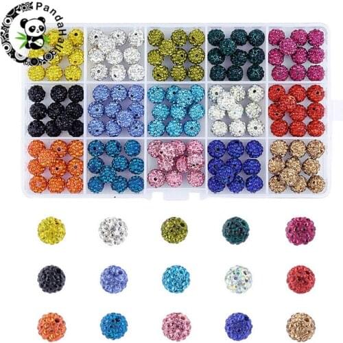 1Box 10mm 15 Color Crystal Pave Disco Round Ball Polymer Clay Rhinestone Beads for Jewelry Making Necklace Bracelets Hole: 1.5mm
