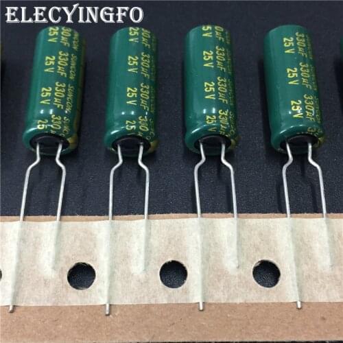 100pcs 330uF 25V330UF SUNCON(SANYO) AX series 8x20mm 25V330uF Low Impedance LongLife Electrolytic Capacitor