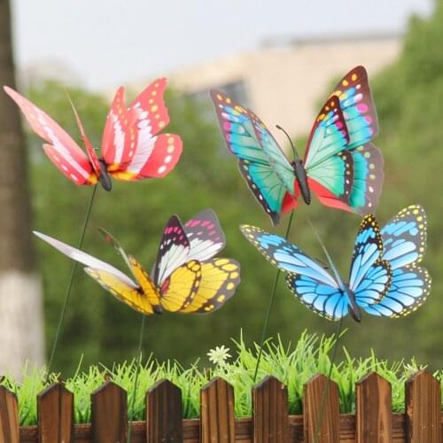 15PCS/Lot Simulation Butterfly 4/7cm Artificial Butterfly Garden Decorations Stakes Yard Plant Lawn Decor Fake Butterefly Random