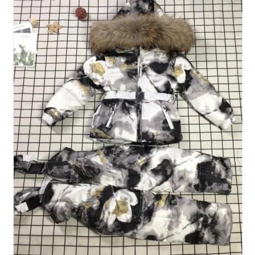 Real raccoon fur 2021 winter jacket child suit jacket+pant twinset boy & girl ski suits children down jacket outerwear parka