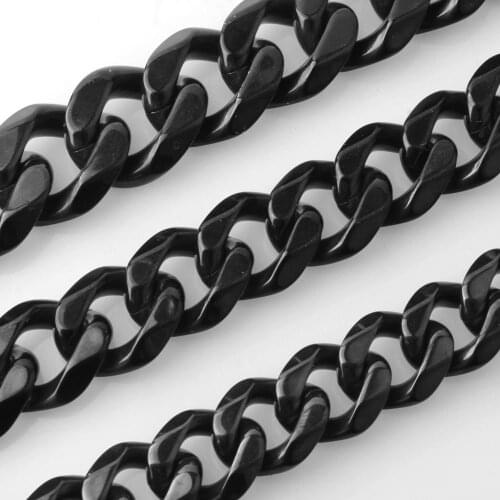 5/8/10/13/15/17/19mm Hot Selling Stainless Steel Black Tone Cuban Curb Link Chain Mens Womens Necklace Or Bracelet Jewelry 7-40"