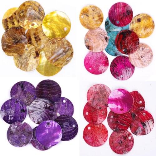 50pcs/lot Round Coin MIxed Color Mussel Flat Shell Beads with Hole 18mm Charm Beads for DIY Jewelry Making and Home Decoration