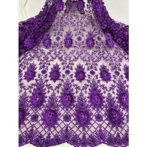 African Net Fabric with beads S-388881 Laces Fabric Nigerian French Tulle Lace Fabric Embroidery For Women Dress Wedding