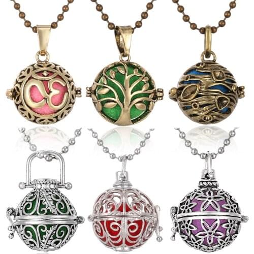 Tree Flower Aromatherapy Diffuser Necklace Pendant Locket Cage Box Music Chime Ball Aroma Perfume Essential Oil Diffuser Jewelry