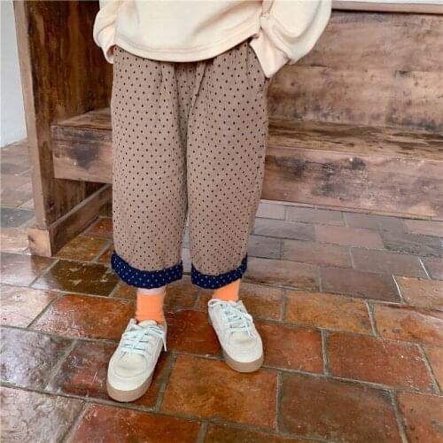 Pants Full Length Elastic Waist Solid Dot Regular Cotton New Fashion Sweet Cool Comfortable Spring Autumn Unisex Children