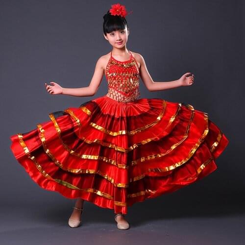 Kids Flamenco Skirts Spanish Flamenco Dancer For Girl Ballroom Belly Stage Dancing Skirts Fancy Flamenco Dress Costume DL2879