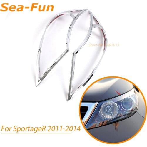 For Kia Sportage R 2011 2012 2013 2014 Front Lamp Cover Headlight Trim Frame Decoration Sticker ABS Chrome Car Accessories