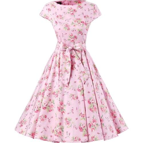 Elegant Floral Dress A Line Audrey Hepburn robe Retro Swing Casual 50s Retro Rockabilly Vintage Dresses Vestidos VD0257