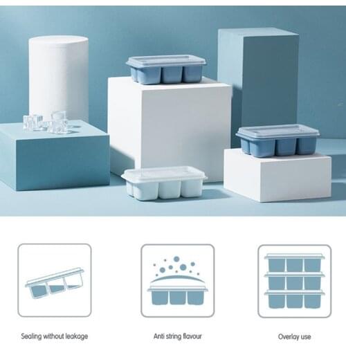 Morandi Color Big Grid Ice Cube Mold Household Ice Cube Tray With Lid Square Shape Ice Cube Trays Molds Kitchen Accessories