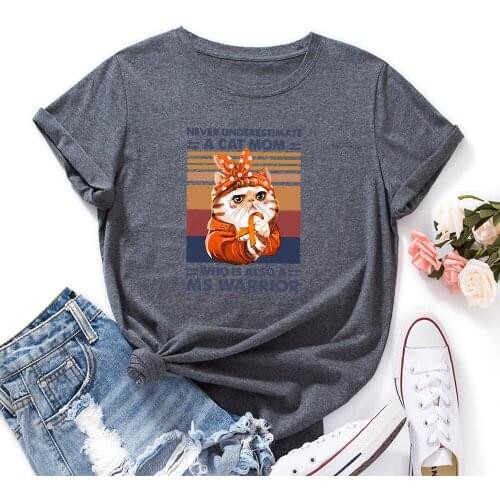 100%Cotton Women T-Shirt Funny Cat Letter Print Short Sleeve Tee Tops Graphic Shirt Woman Summer Streetwear Daily Basic Clothes