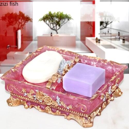 Classical Floral Texture Soap Dishes Dispenser Soap Box Rack Bathroom Accessories Two-layer Resin Soap Holder Vintage Home Decor