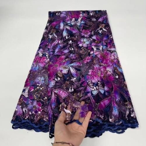 African Sequins Lace Fabric 2021 High Quaity 3d Flowers Fabric Embroidery French Tulle Mesh Lace Fabric For Nigerian Party Dress