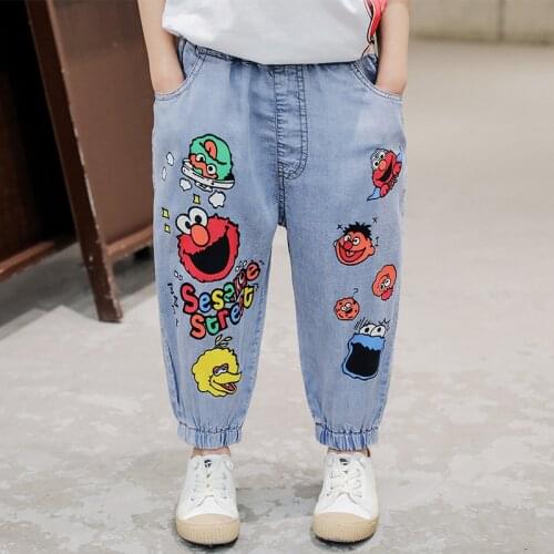 Summer Boys Pants Thin Jeans Cartoon Print Denim Harem Jeans Ankle Length Pencil Pants For Boys Childrens Clothes Hip hop 4-12 T