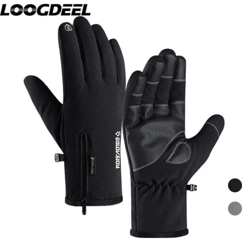 LOOGDEEL Cycling Gloves Winter Full Finger Warm Waterproof Shockproof Touch Screen Outdoor Windproof Women Men Riding Gloves