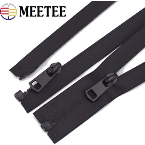 Meetee 2pcs 50-150cm 5# Black Nylon Waterproof Zipper Single-open/Double-open 20cm Pocket Zips Invisible Open-end Zip ForJacket