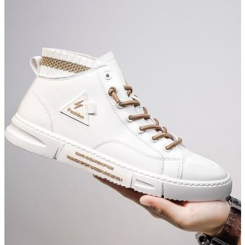 Men Skateboarding Shoes Fashion Leather Casual Sneakers Men High Top Man Sport Flats Shoes Walking Trainers Walking High Quality