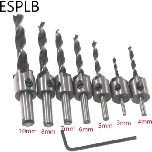 ESPLB 7pcs 3mm-10mm HSS 5 Flute Countersink Drill Bits Set Reamer Woodworking Chamfer Drill Bit Power Tools
