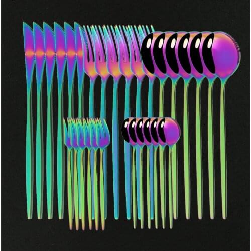 6Set Rainbow Cutlery Set Mirror Colorful Flatware Set Stainless Steel Dinnerware Kitchen Gold Tableware Knife Spoon Fork Set