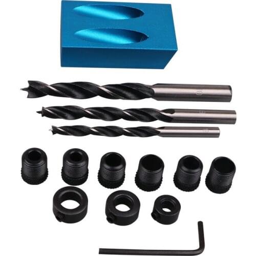 15 Angle Woodworking Guide Positioner Kit 6/8/10mm Oblique Hole Locator Positioner Drilling Bits Jig Clamp Wood