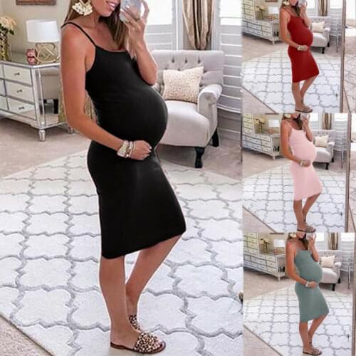 2020 New Womens Maternity dresses Spaghetti Strap Tank Dress Black Sleeveless pregnancy dress Casual pregnant women dress S-2XL