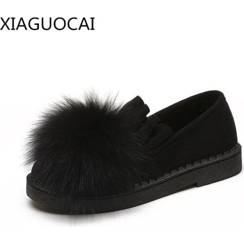 New Arrivals Big Size Girls Fox Fur cotton shoes Flat Slip-on Plus cashmere soft warm A Pedal Lazy Casual shoes 3 Colors B13 10