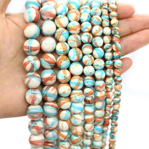 Oameusa 6mm 8mm 10mm 12mm Round Orange Green Rain Stone Agates Beads DIY Earrings Rings Necklace Charms For Women