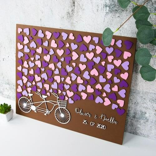 Personalized 3D Wedding Guest Book Alternative Rustic Wedding Guestbook Tandem Bike Purple Wedding Theme Custom Wedding Decor