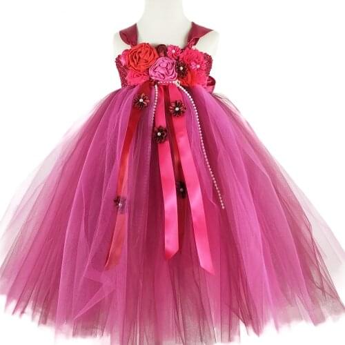 Flower Girls Wedding Party Tutu Dresses Unicorn Flower Toddler Baby Girls Clothes for Birthday Photograph Princess Kids Outfits