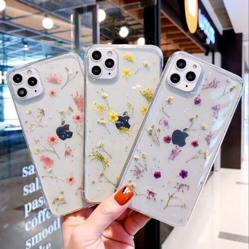 Dry Flower Transparent Phone Case For iphone 11 12 mini Pro XS X Max XR 6 6S 7 8 plus SE 2 Soft Silicone Shockproof Cases Cover