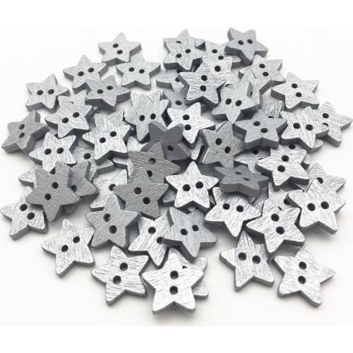 200pcs 15mm Silver Wood Star 2 Holes Buttons Christmas Embellishments Scrapbooking Cardmaking Crafts Xmas Sewing Button