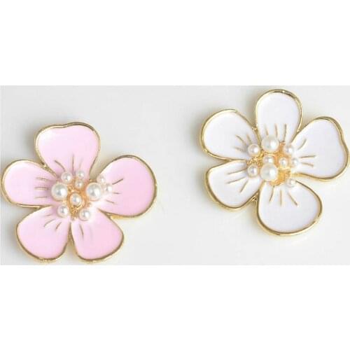 10pcs/lot 30mm Peach Flower Rhinestones Alloy Buttons for Hair Bow DIY Accessories Wedding Decoration Invitation Shoes Buttons